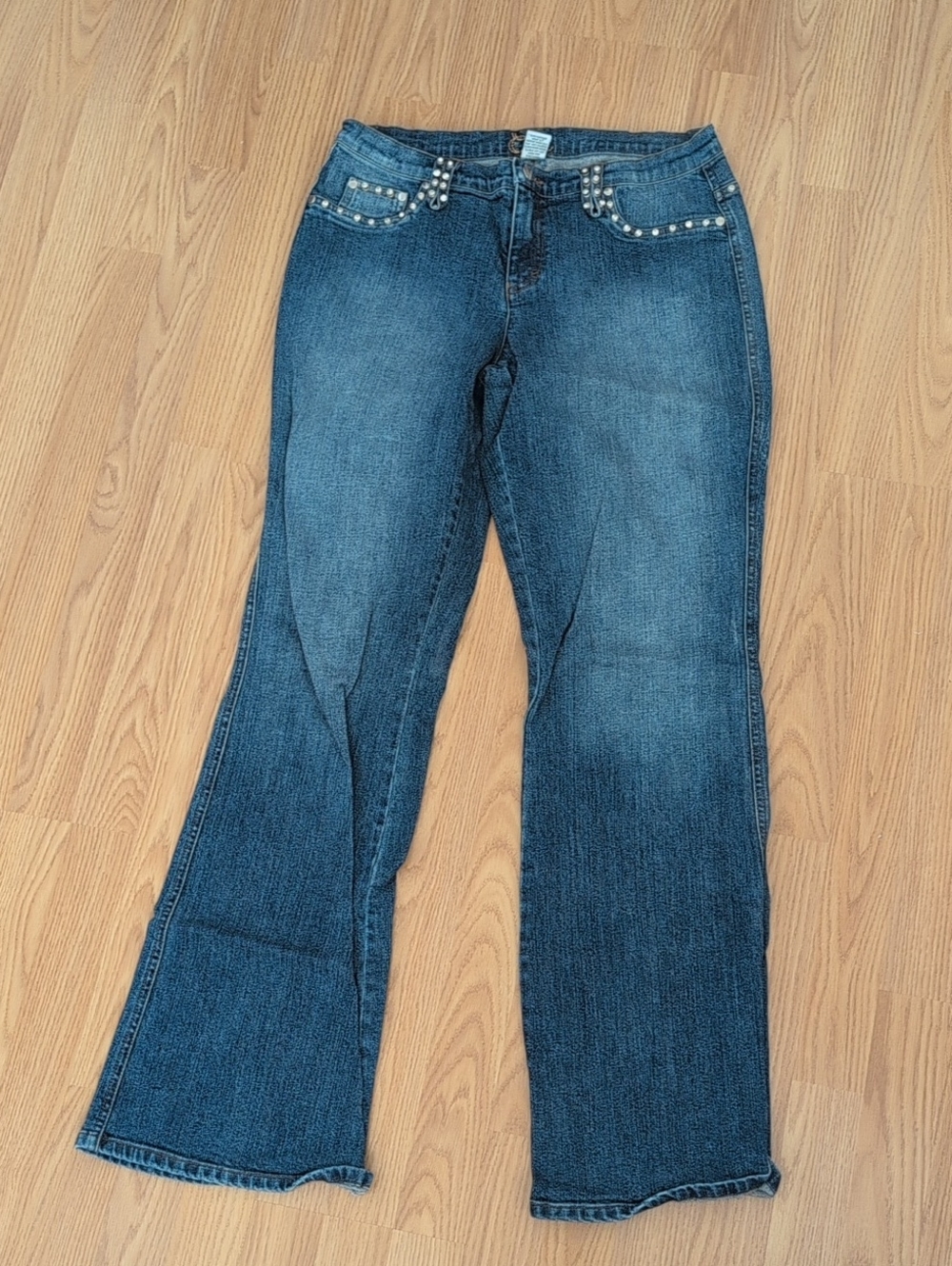 Cache Blue Flare Jeans with Studded Pockets